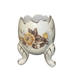Vintage Porcelain Egg Cup Holder Floral Gold Trim Decorative Accent